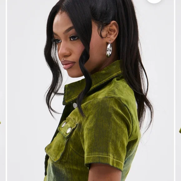 Akira Moss Green Distressed Velvet Cropped Jacket Size M - Picture 7 of 14